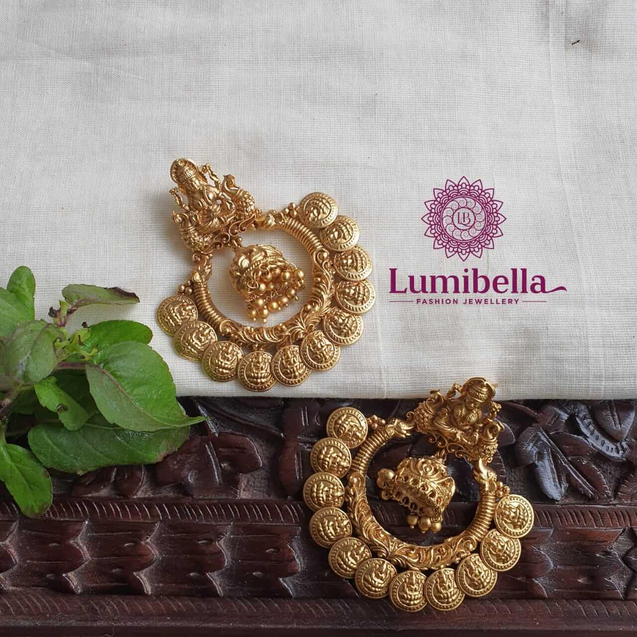 Lakshmi Chandbali Earrings With Coin Pendants - LumibellaFashion