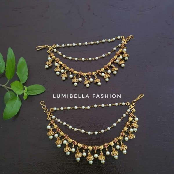 Jhumka Style Ear Chain With Gold Finish - LumibellaFashion