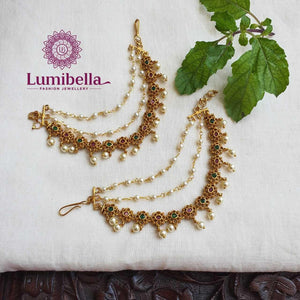 Floral Patterned Ear Chain With Pearls - LumibellaFashion