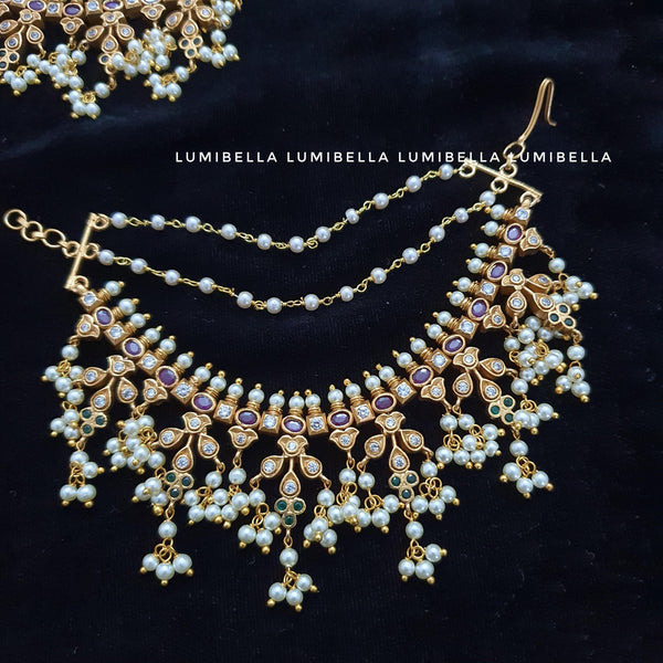 Guttapusalu Ear Chains With Pearl Embellishment - LumibellaFashion