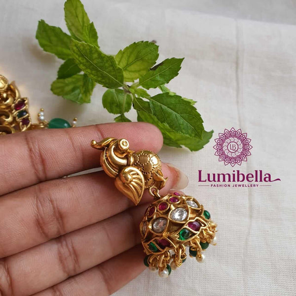 Gold Replica Necklace With Nagas And Green Beads - LumibellaFashion