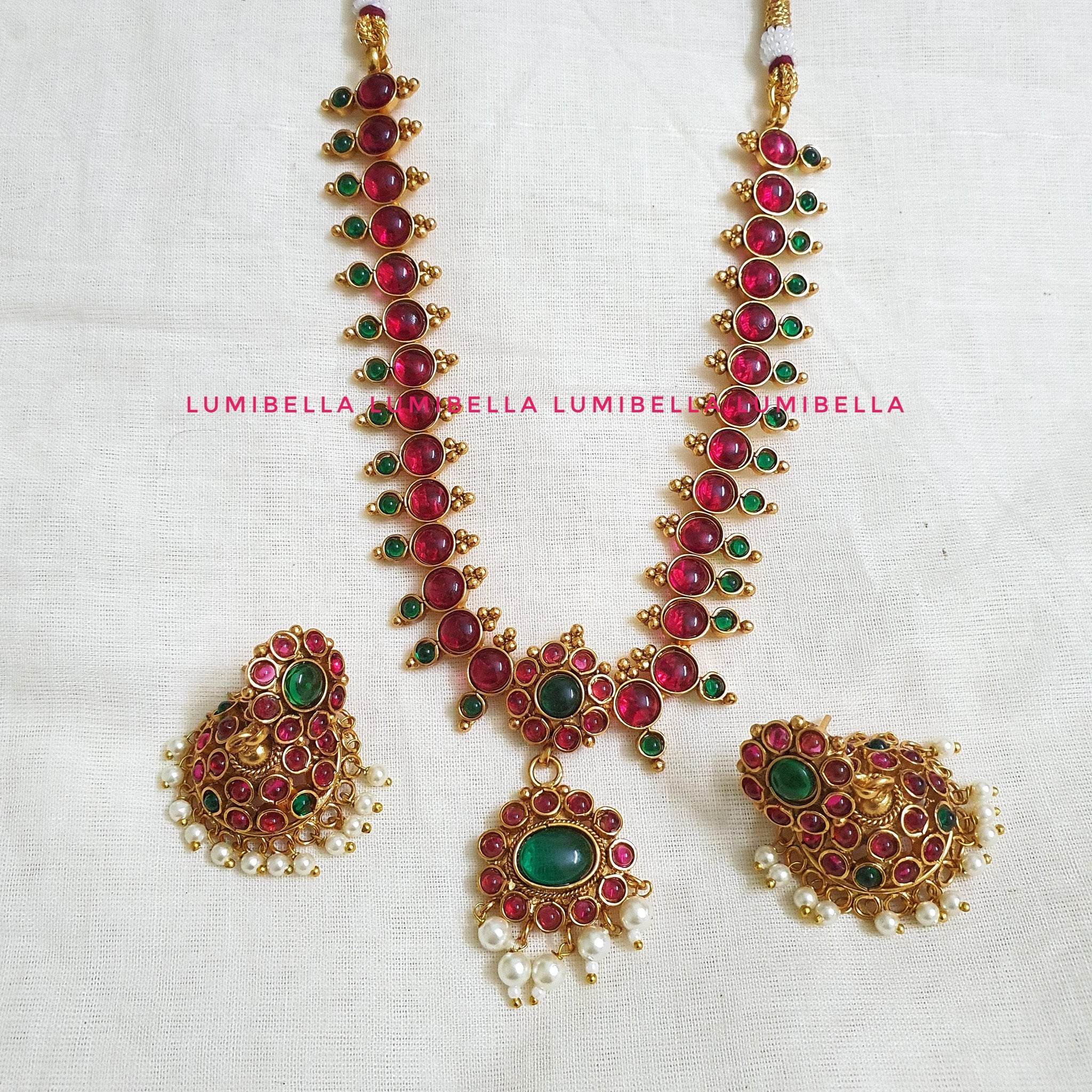 Gold Plated Kemp Style Neckset With Jhumka Earrings - LumibellaFashion