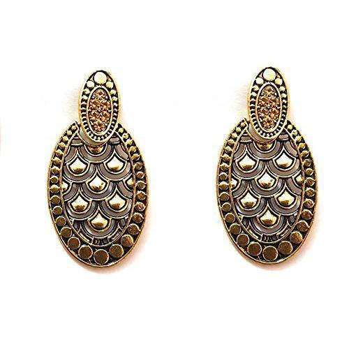 Lumibella Stylish Oval Style designer Black Golden Finish Stud Earrings for girls and women - LumibellaFashion