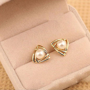 Gold Polish Pearl Style Stud Earrings - LumibellaFashion