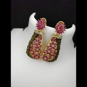 Ruby and White AD studded Long Earrings