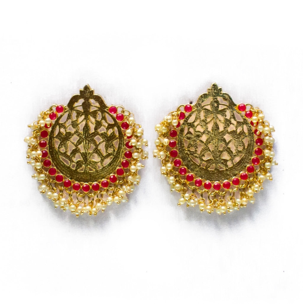 Designer Chandbali Earrings with Pink Stones for Woman - LumibellaFashion