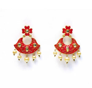 Designer Lotus Earrings with Pink Enamel and Kundan Stones for Woman - LumibellaFashion
