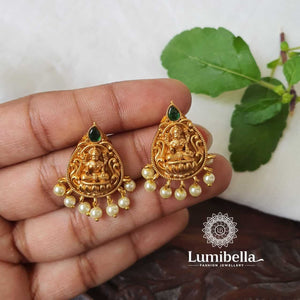 Lakshmi Earrings Green Stone