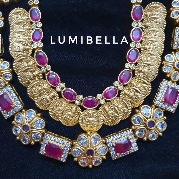 lakshmi coin work ruby stone necklace