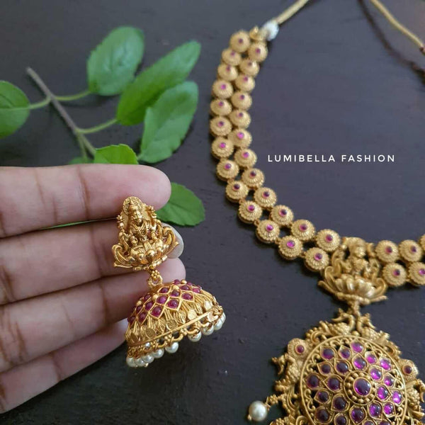 Lakshmi Style Neckset With Matte Gold Polish - LumibellaFashion