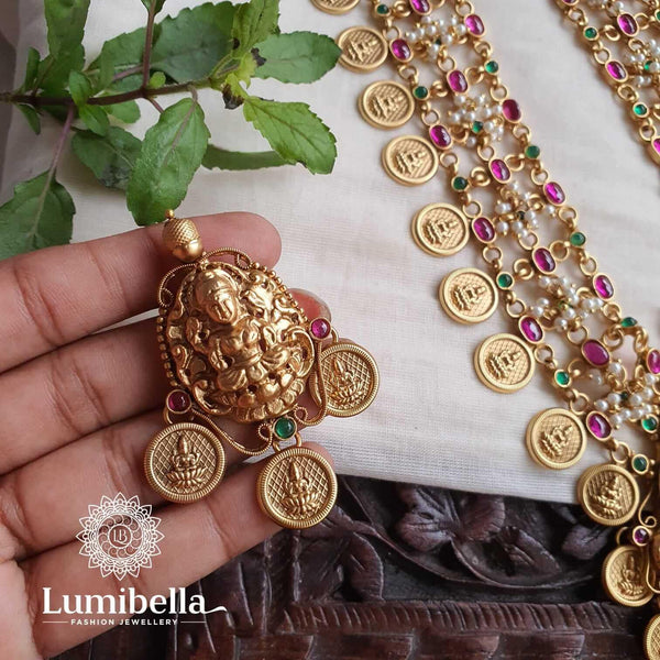 1 gram Temple Long Necklace or Haram - LumibellaFashion
