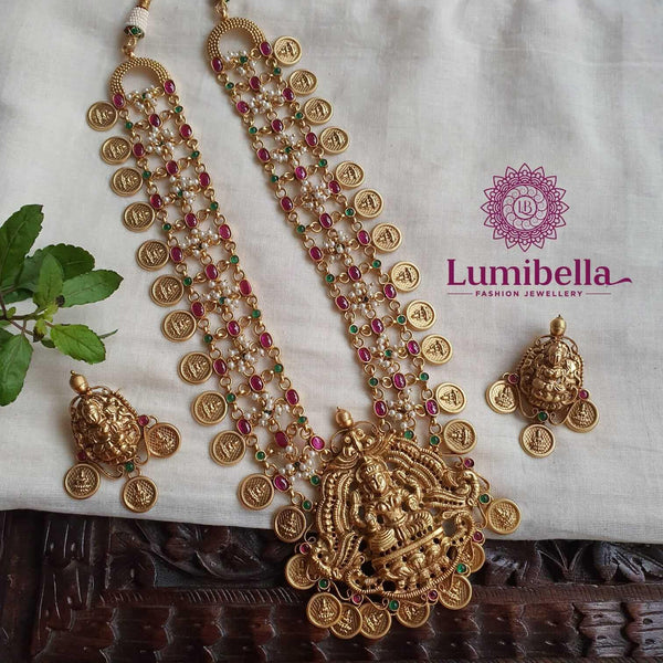 1 gram Temple Long Necklace or Haram - LumibellaFashion