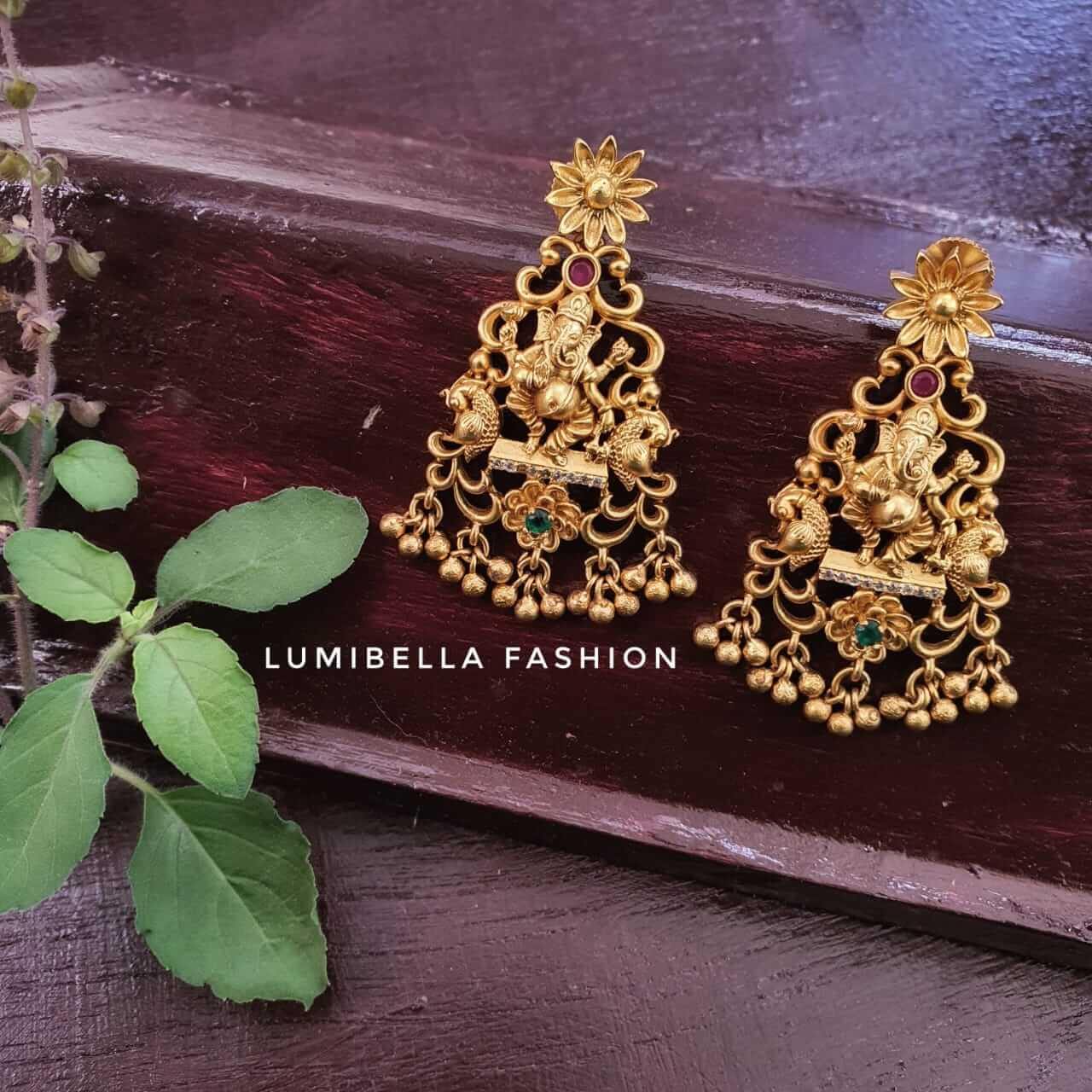 Ganesha Earrings With Golden Pearls - LumibellaFashion