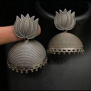 Lotus oxidised jhumka earrings