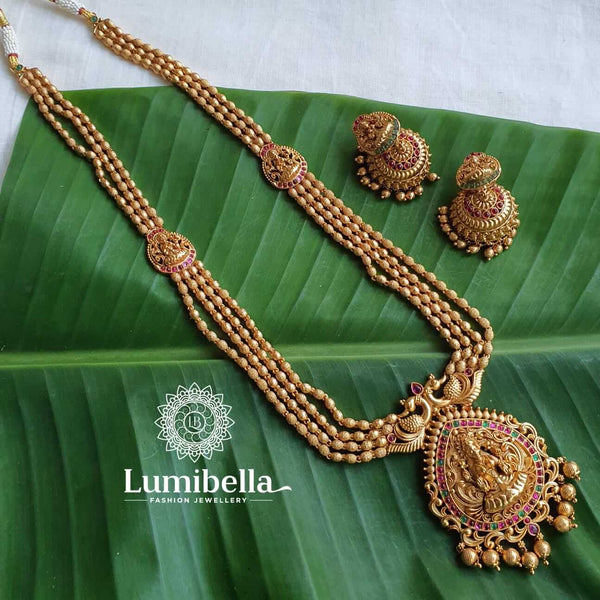 Three Line Golden Pearls Necklace Set