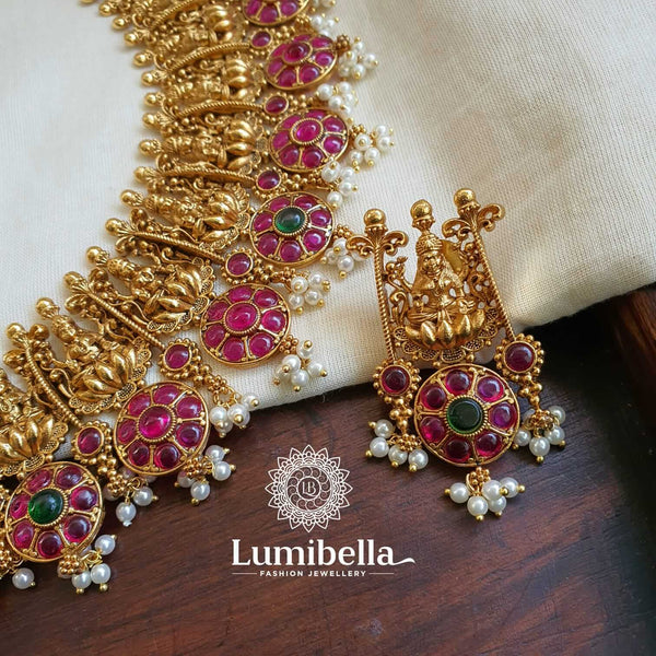 Lakshmi Kempu Necklace With Earrings