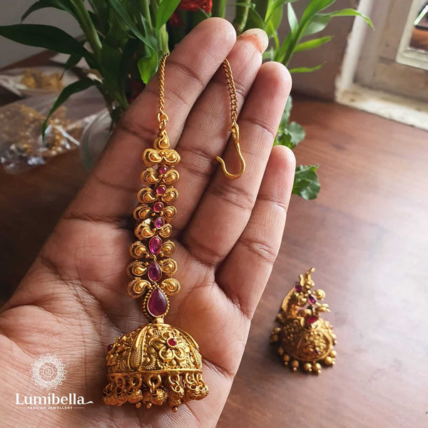 Ruby Jhumkas With Earchains