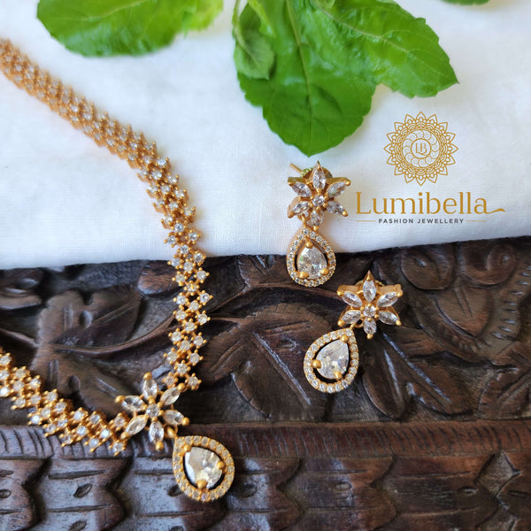Zircon floral necklace and combo earrings