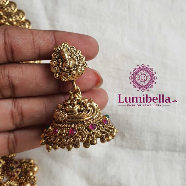 Golden Beads Mahalakshmi Jhumkas