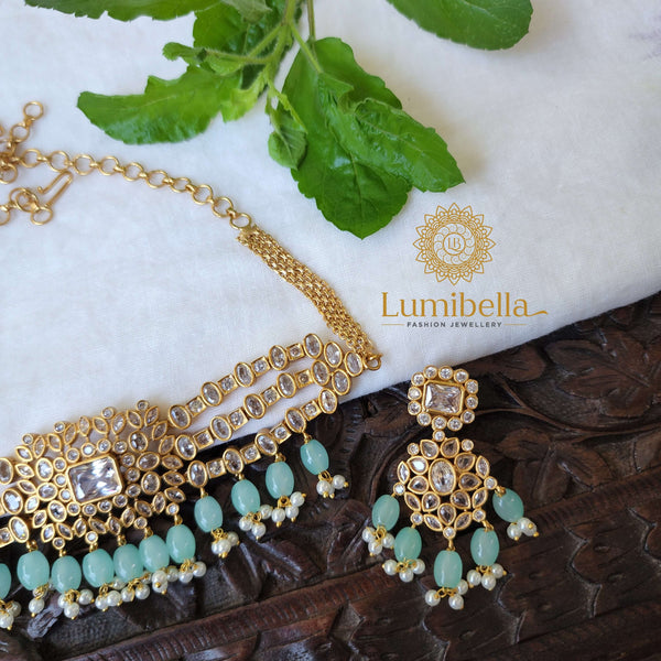 Green Pearl Necklace and combo earrings
