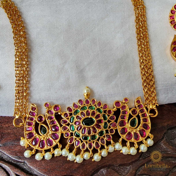 Intricate Ruby Peacock Design Necklace close view