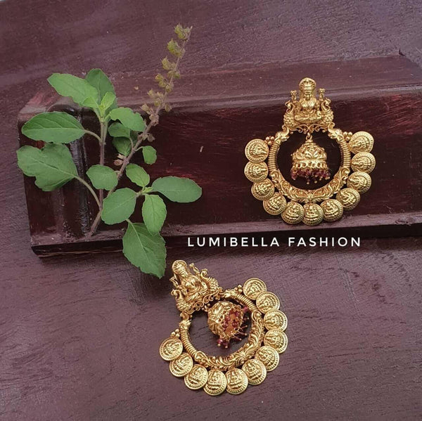 Lakshmi Chandbali Earrings With Coin Pendants - LumibellaFashion