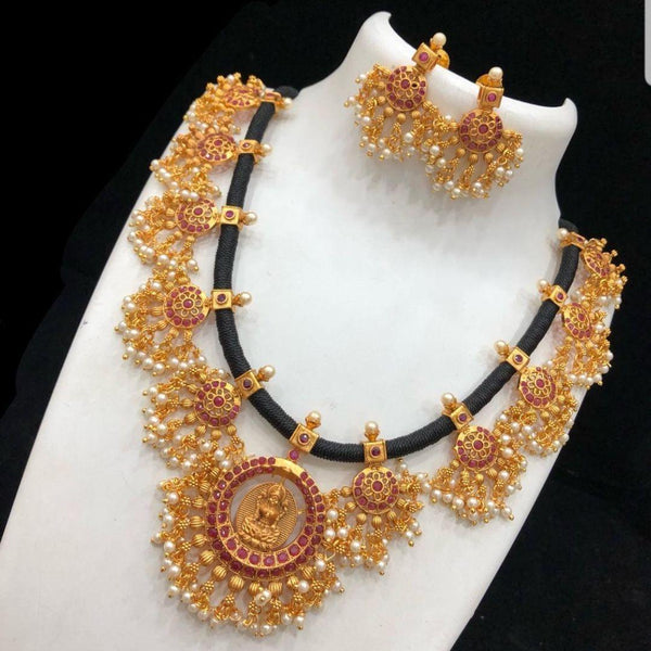 Nagas Black Thread Style Matte Neck set with Ruby Stone and Pearls - LumibellaFashion
