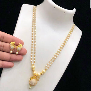 Pearl 20 inches Neck set with Golden Peacock Style Pendant and Earrings - LumibellaFashion