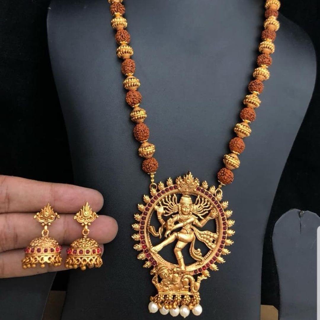 Golden Rudraksh Nataraj Style Neckset - LumibellaFashion