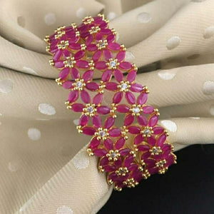 Ruby Floral Style American Diamond Bangles - LumibellaFashion