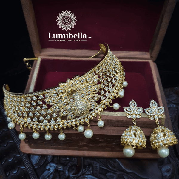 One Gram Gold Peacock Choker Necklace - LumibellaFashion