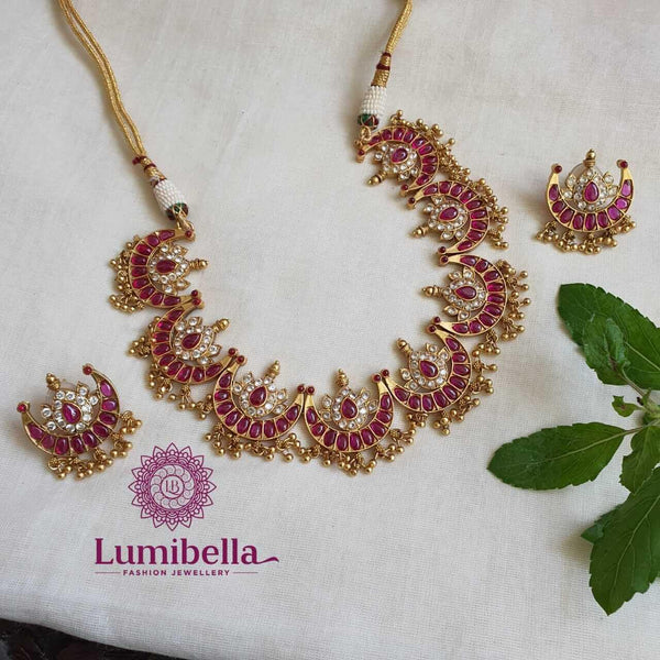 Half Moon Necklace With Ruby Stones