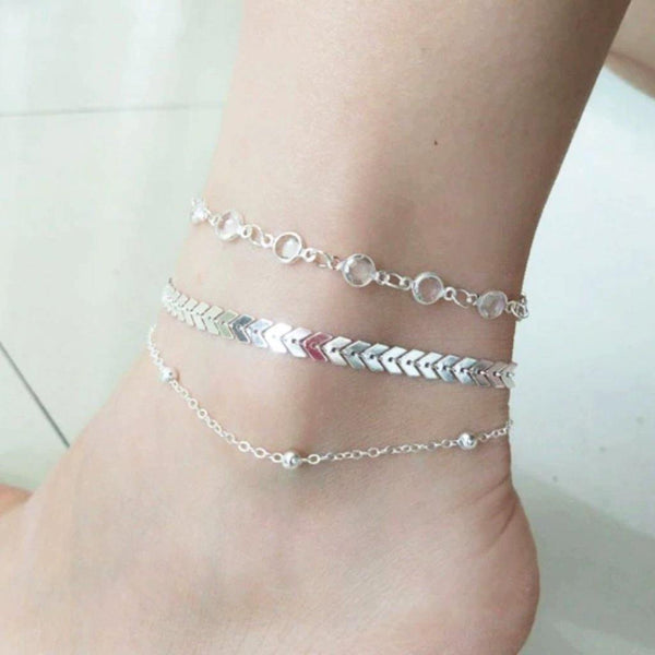 Single Leg Silver Boho Anklets / Bracelet Chains with silver charms - LumibellaFashion