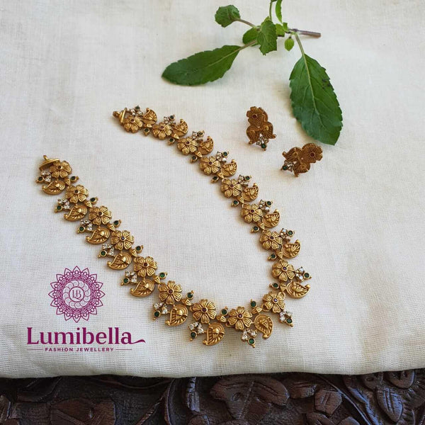 Floral Matte Haram With Stud Earrings - LumibellaFashion