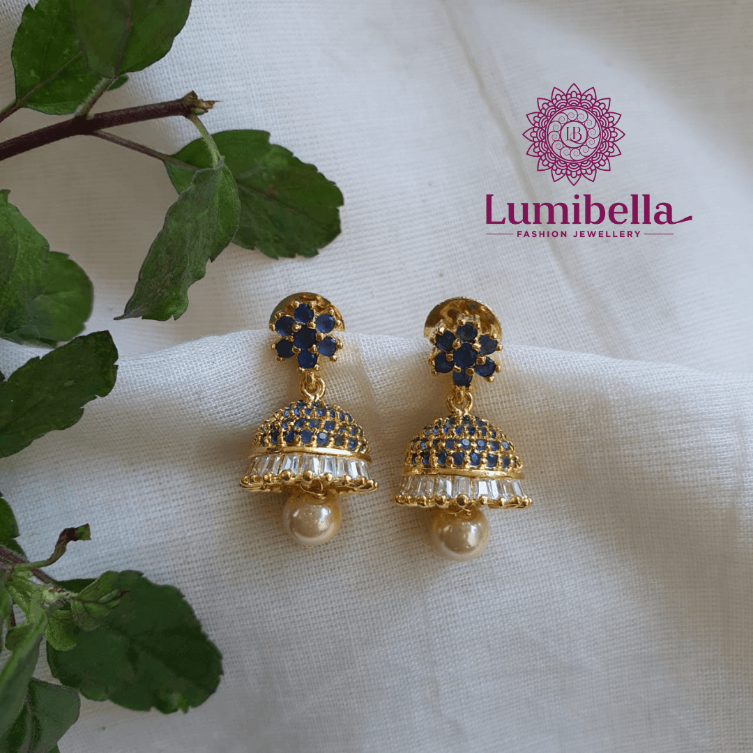 Blue Stone Jhumka Earrings - LumibellaFashion