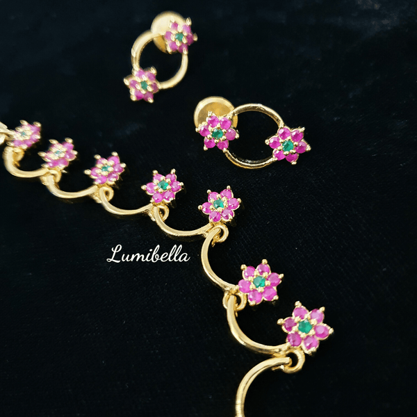 American Diamond Style Simple Floral patterned Neckset - LumibellaFashion
