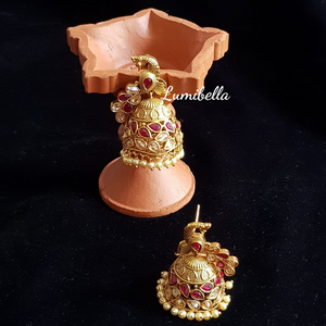 Peacock patterned hanging antique jhumki earring