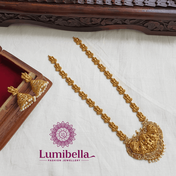 Intricate Laxmi Haram With Matte Gold Polish - LumibellaFashion