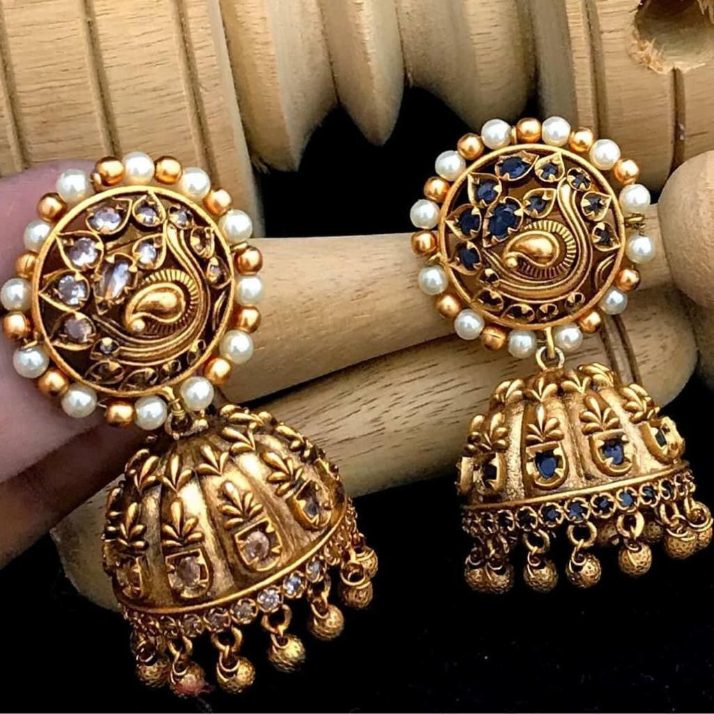 Kudai Jimikki Gold Traditional Stone Jhumka Earrings Online Push Light  Weight J24877