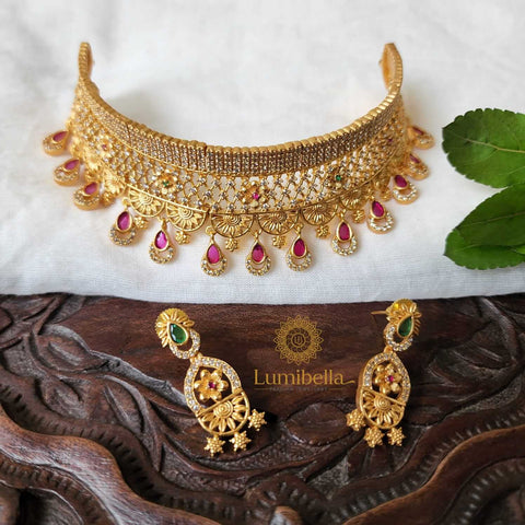 Intricate Floral Jali Choker Necklace