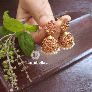 Ruby Small Floral Jhumki Earrings - LumibellaFashion